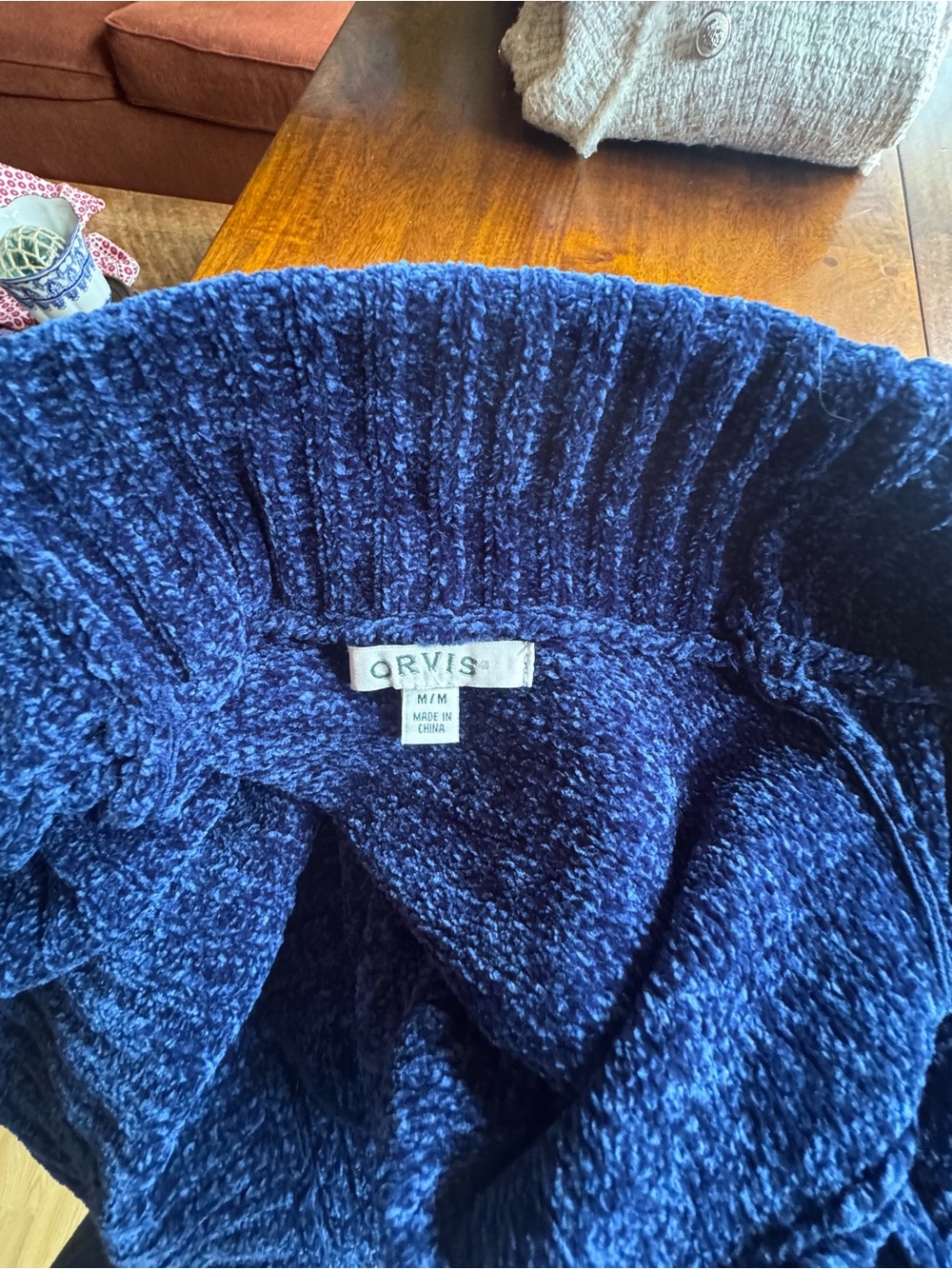 ORVIS size Medium M NEW NEW cardigan blue sweater chenille - Picture 5 of 9